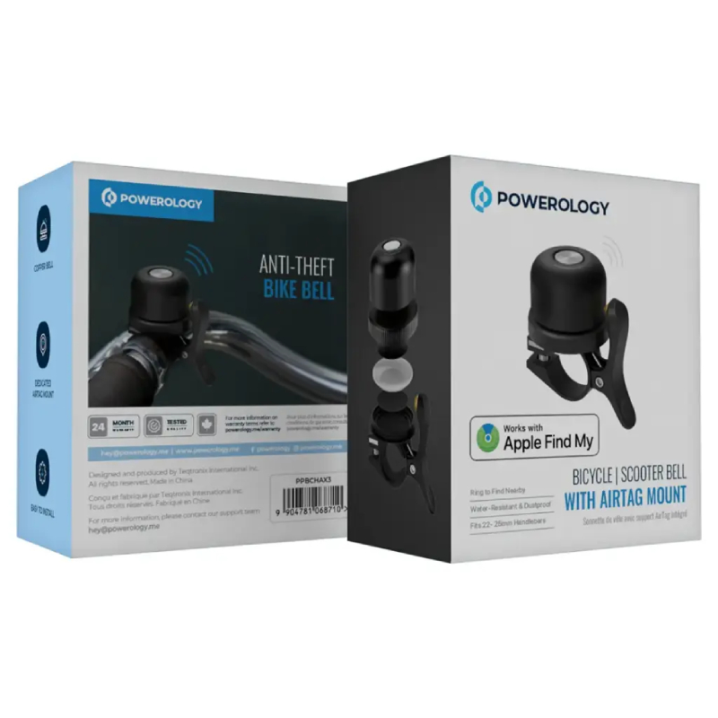 Powerology Bicycle & Scooter Bell With AirTag Mount - Black