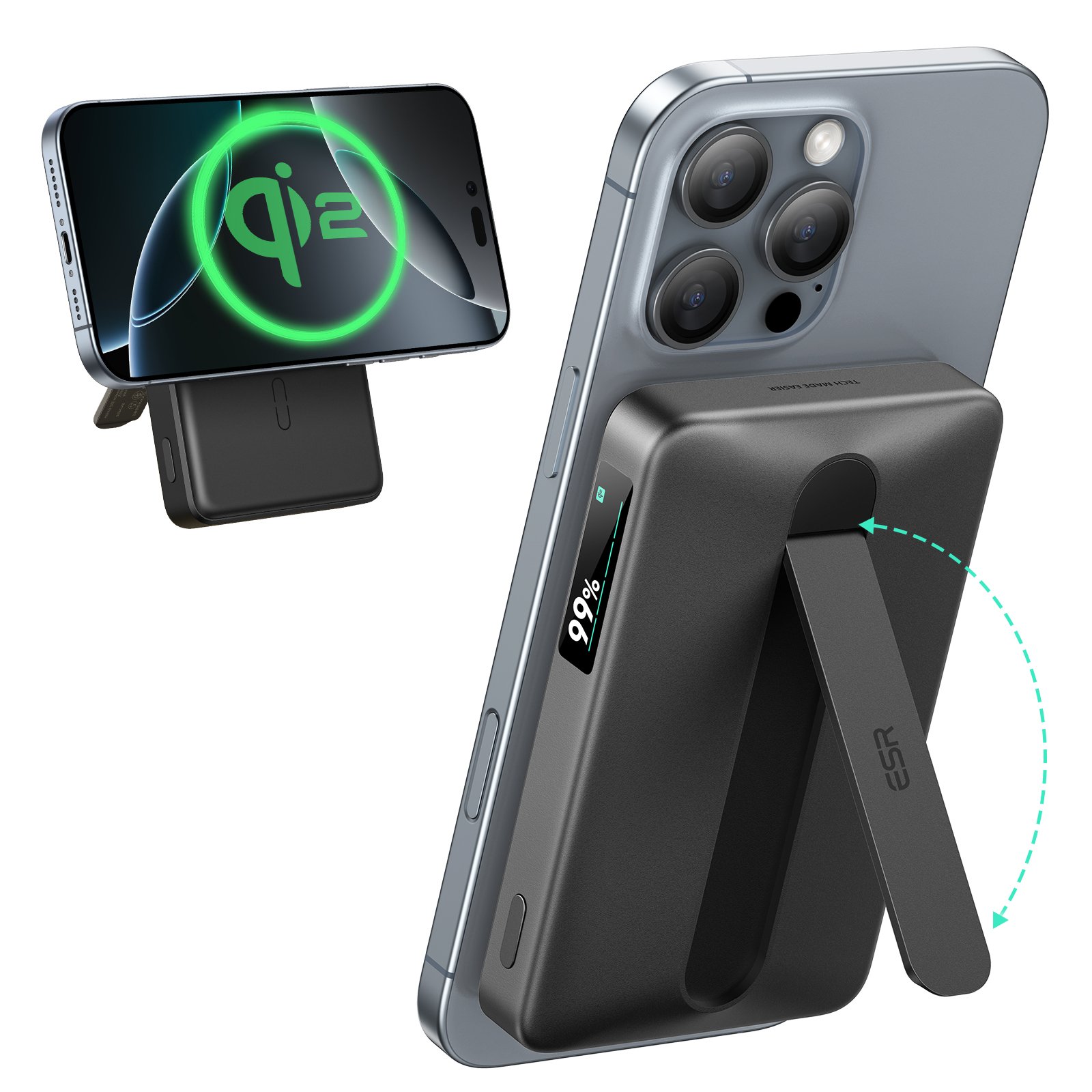 ESR Power Bank 10000mAh Qi2 MagSlim Kickstand - Black