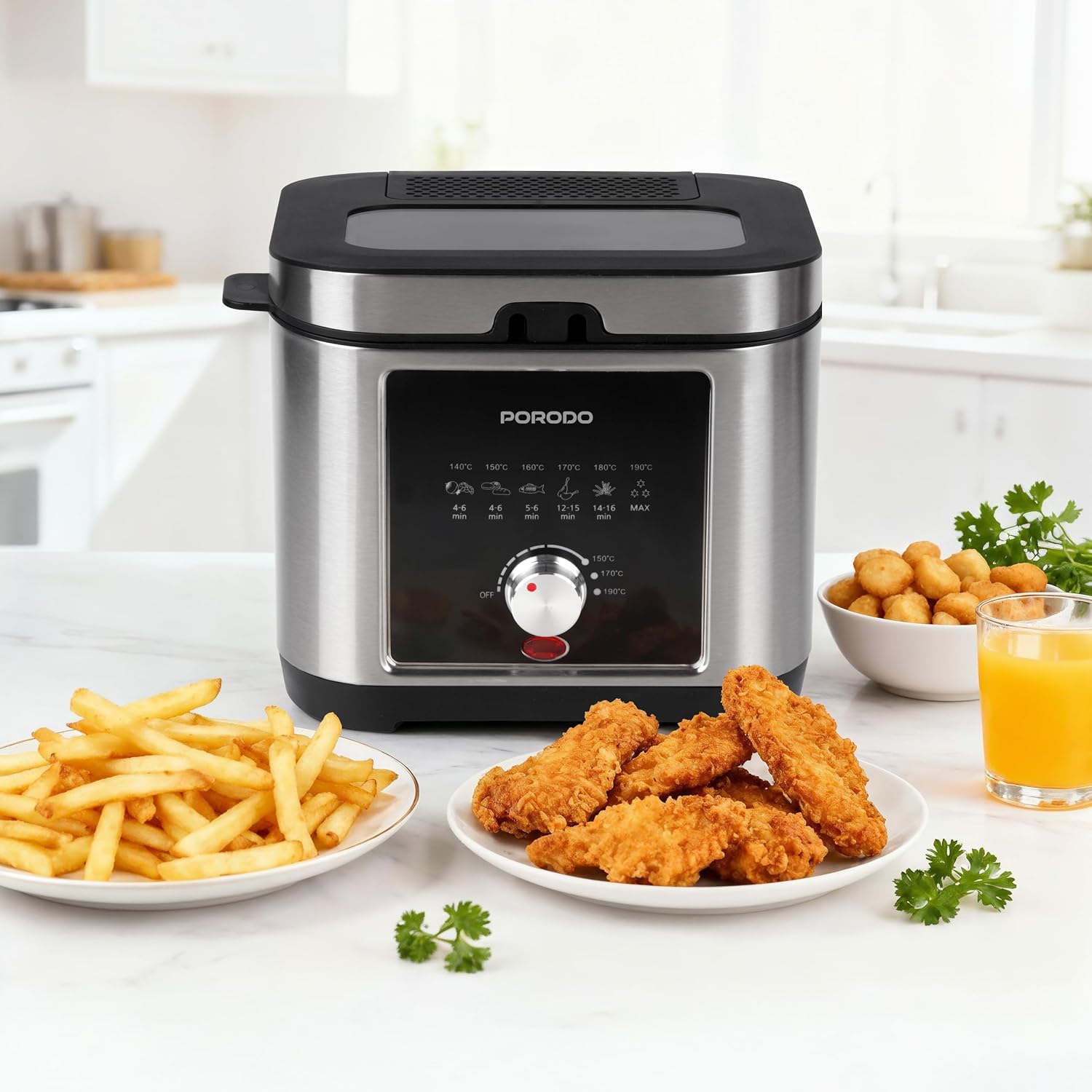 Porodo Lifestyle Stainless Steel 2.5L Deep Fryer with Adjustable Temperature & Non-Stick Tray - Silv