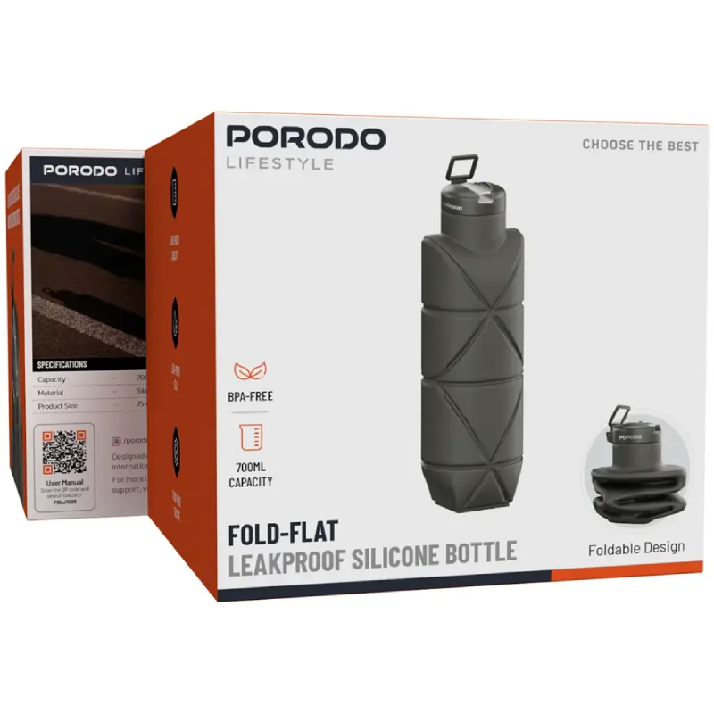 Porodo Lifestyle Fold-Flat 700mL Leakproof Silicone Bottle - Green