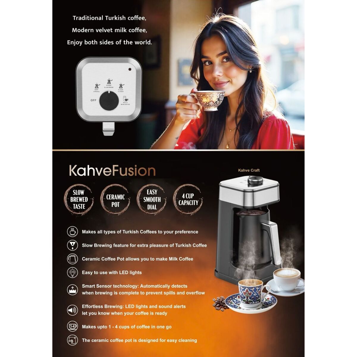 Orca Dual Smart Turkish Coffee Maker, OR-PR80 - Silver & Black