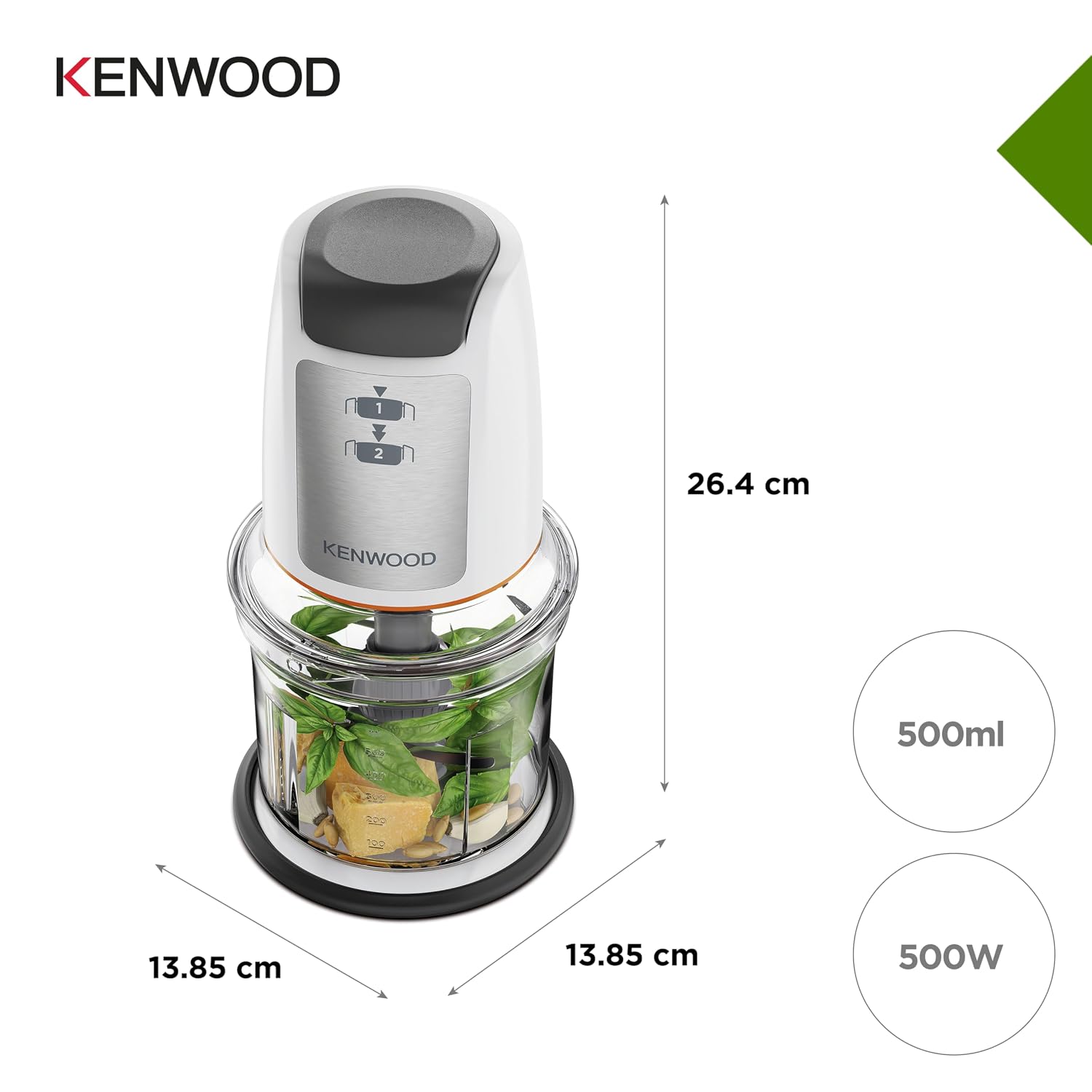 Kenwood Easy Chop Chopper, 0.5 L Bowl, 2 Speed, Four Blade System - Silver