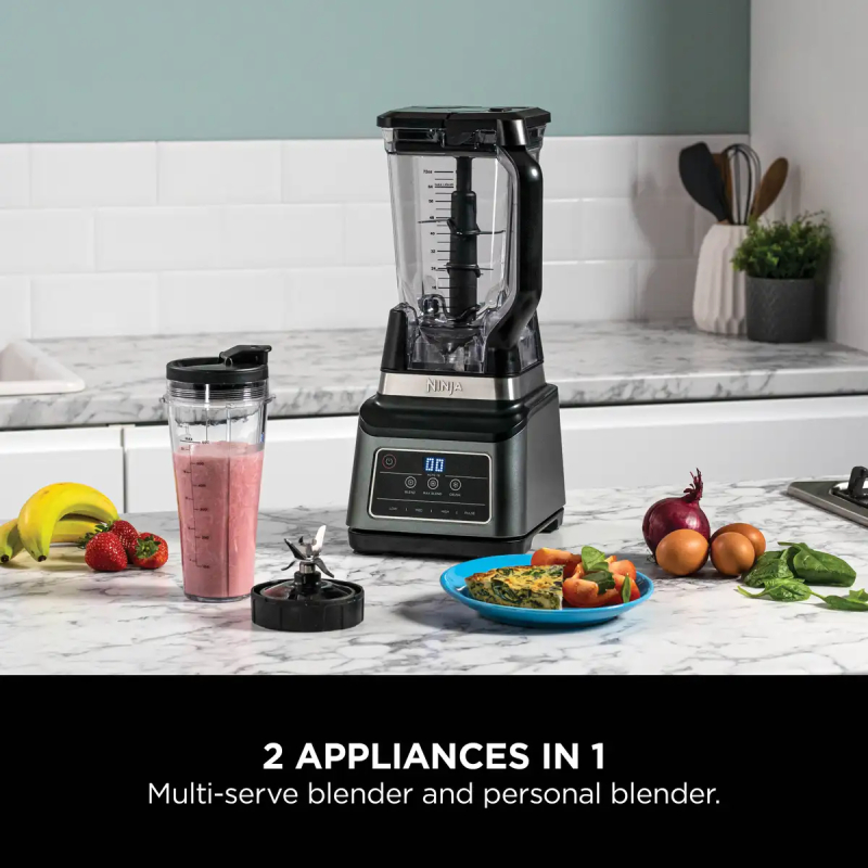 Ninja 2-In-1 Professional Blender, One-Touch Blending Programs, 1200W - Black & Grey