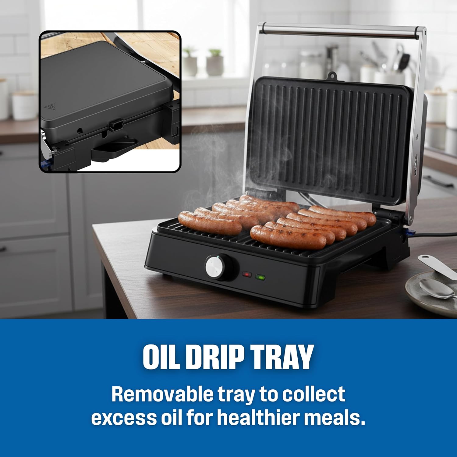 Westinghouse Retro Contact Grill 2200W, Cool Touch Handles - Black