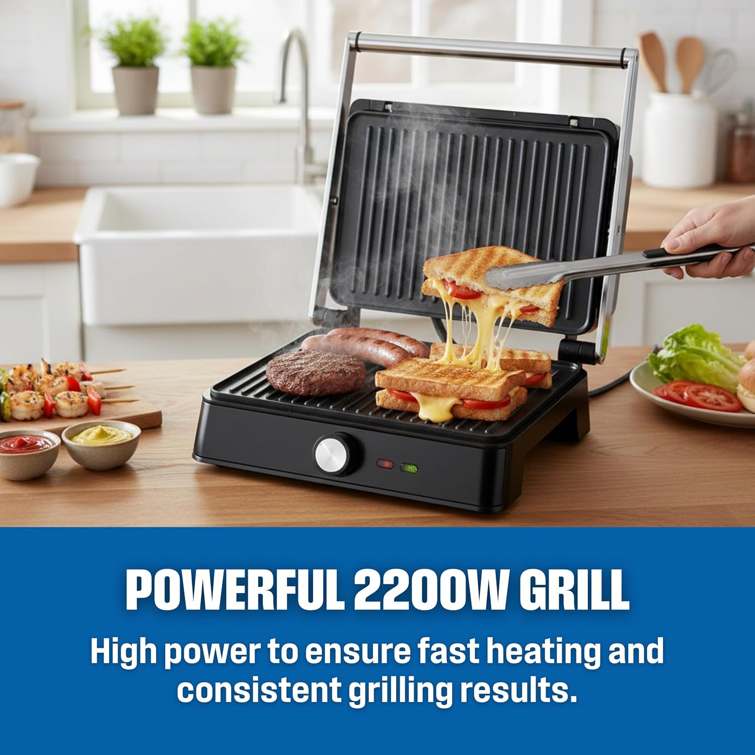 Westinghouse Retro Contact Grill 2200W, Cool Touch Handles - Black
