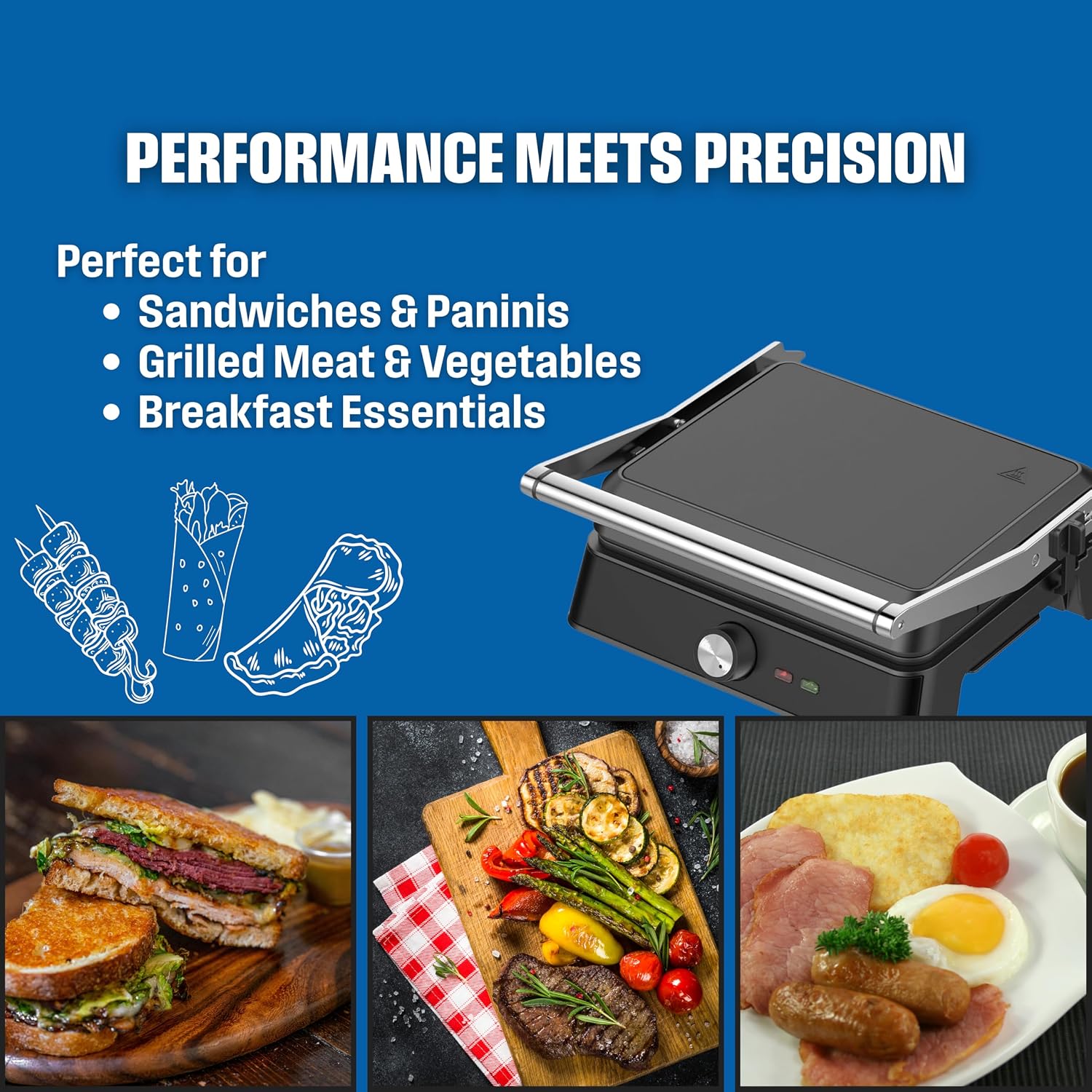 Westinghouse Retro Contact Grill 2200W, Cool Touch Handles - Black