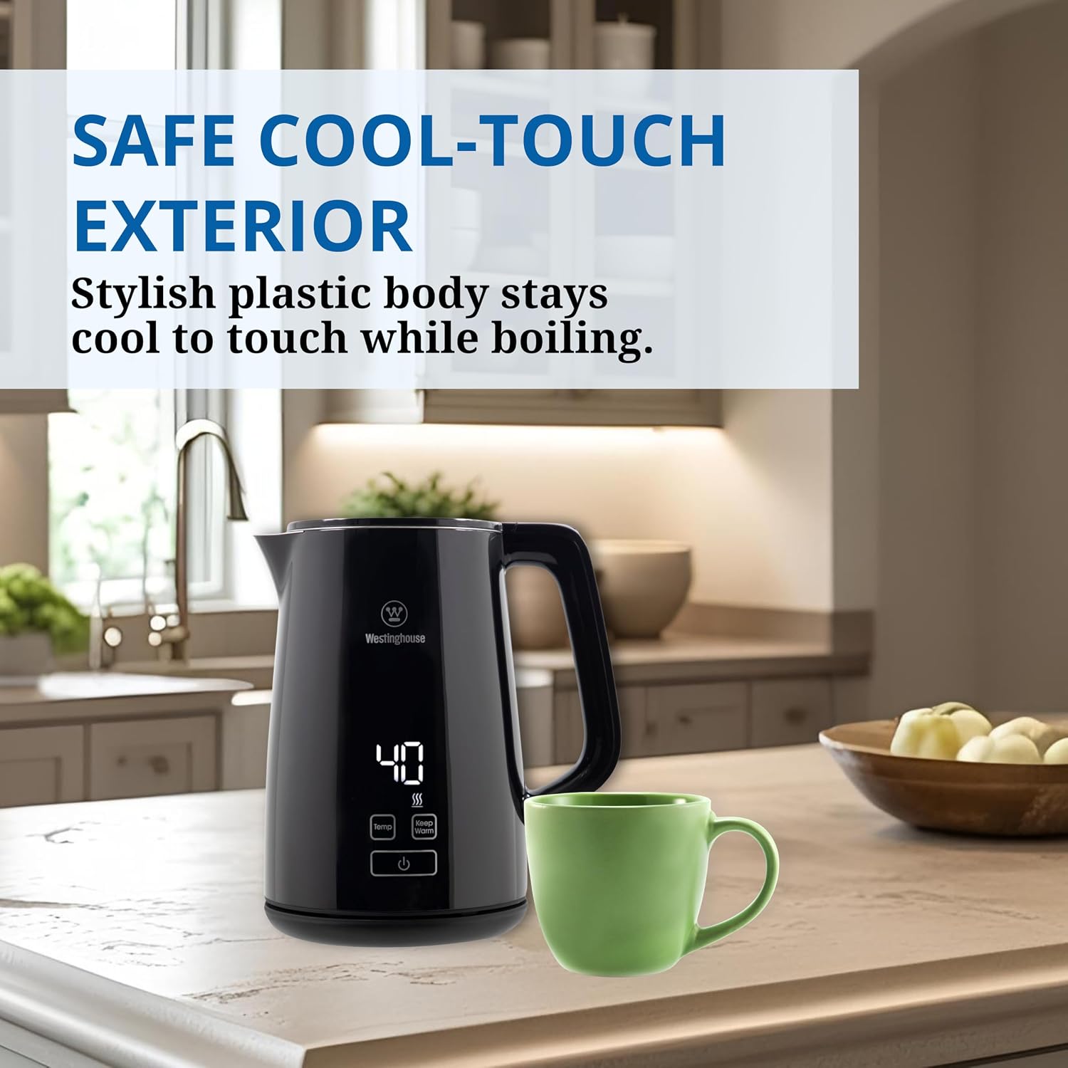 Westinghouse USA 1.7L Digital Electric Kettle, 2200W - Black