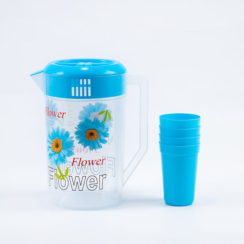 Cleenwood 2000ML Water Jug Set with 4 Cups, CWP-1034 - (Assorted Colors)
