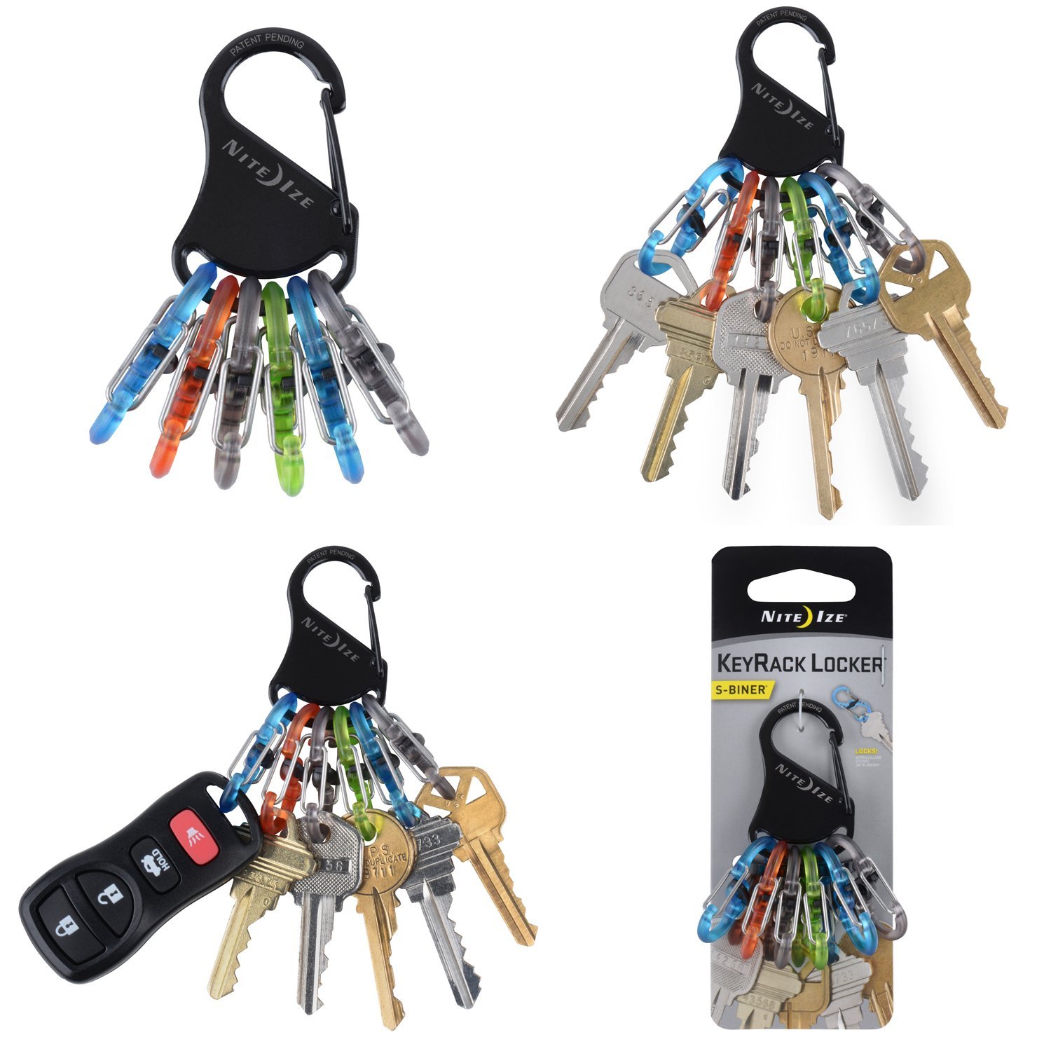 Nite Ize KeyRack Locker, Stainless Steel Carabiner with Six S-Biner MicroLocks To Securely Hold Keys